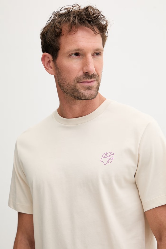 Jack Wolfskin t-shirt męski bawełniany Celebrate The Paw beżowy A65915