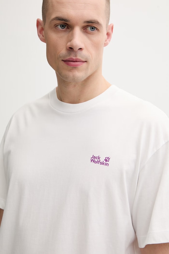 Jack Wolfskin T-shirt γυμναστικής ανδρικό βαμβακερό Celebrate The Paw λευκό A65912