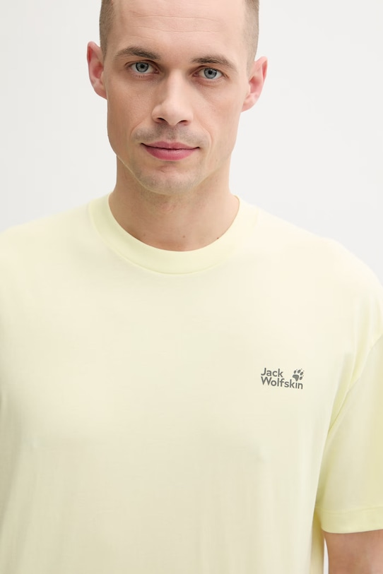 Jack Wolfskin t-shirt treningowy męski bawełniany Celebrate The Paw żółty A65912
