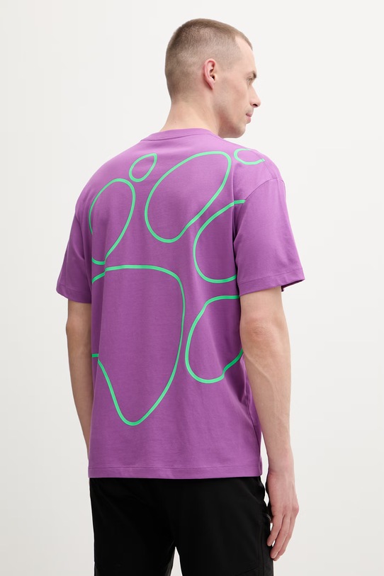 Jack Wolfskin t-shirt treningowy męski bawełniany Celebrate The Paw fioletowy A65912