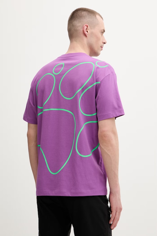 Jack Wolfskin t-shirt treningowy męski bawełniany Celebrate The Paw fioletowy A65912