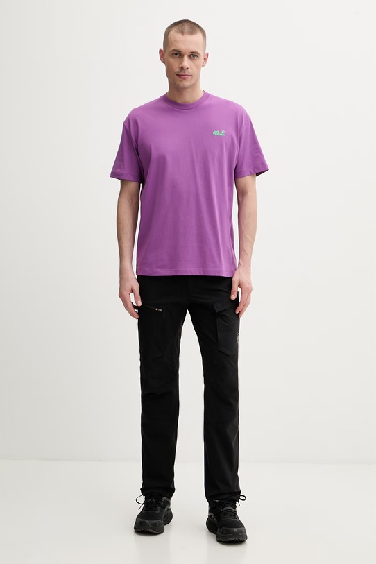 Jack Wolfskin t-shirt treningowy męski bawełniany Celebrate The Paw A65912 fioletowy SS26