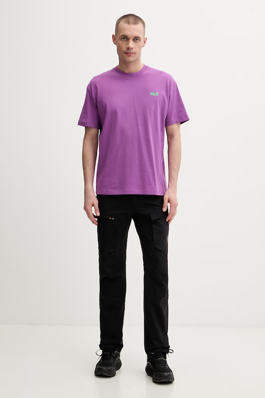 Jack Wolfskin t-shirt treningowy męski bawełniany Celebrate The Paw A65912 fioletowy SS26