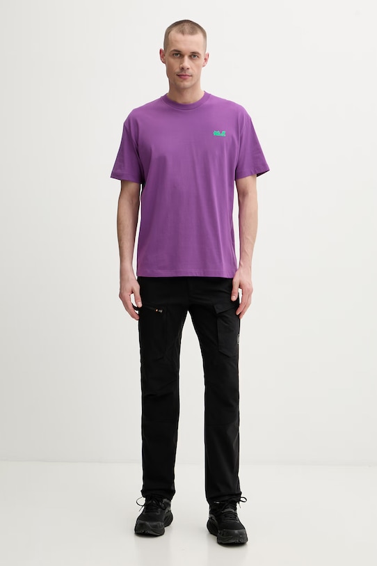 Jack Wolfskin majica za trening za muškarce od pamuka Celebrate The Paw A65912 ljubičasta SS26