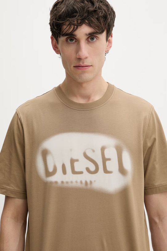 Diesel t-shirt męski bawełniany T-ADJUST-V2 beżowy A19971.0QIAM