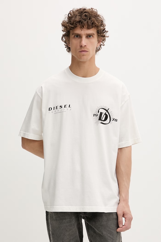 Diesel t-shirt męski bawełniany T-BOGGY-V6 beżowy A22505.0WICU