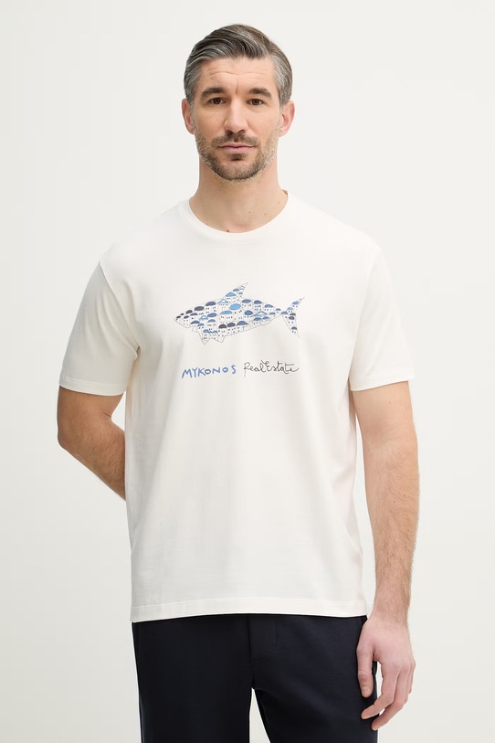 Paul&Shark t-shirt bawełniany nadruk beżowy 26411039