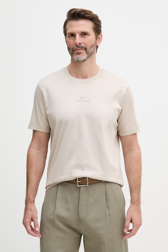Paul&Shark t-shirt męski bawełniany beżowy 26411049