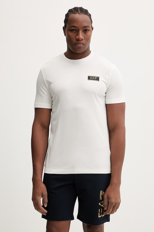 EA7 Emporio Armani t-shirt z elastanem beżowy AF13739.7M001331