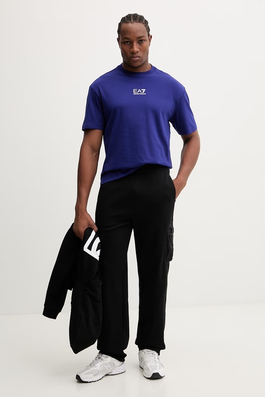Bombažna kratka majica EA7 Emporio Armani AF22264.7M001402 modra SS26