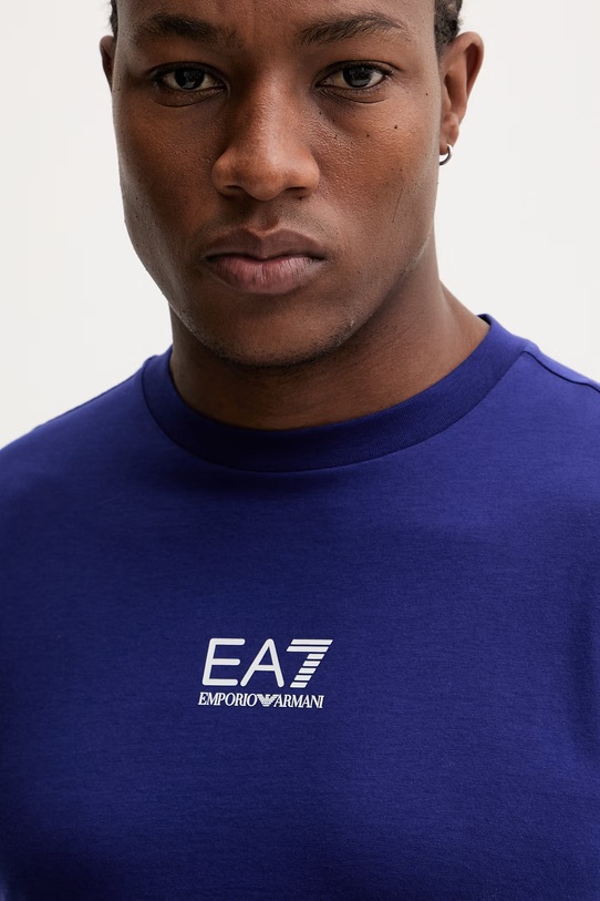 Bombažna kratka majica EA7 Emporio Armani modra AF22264.7M001402