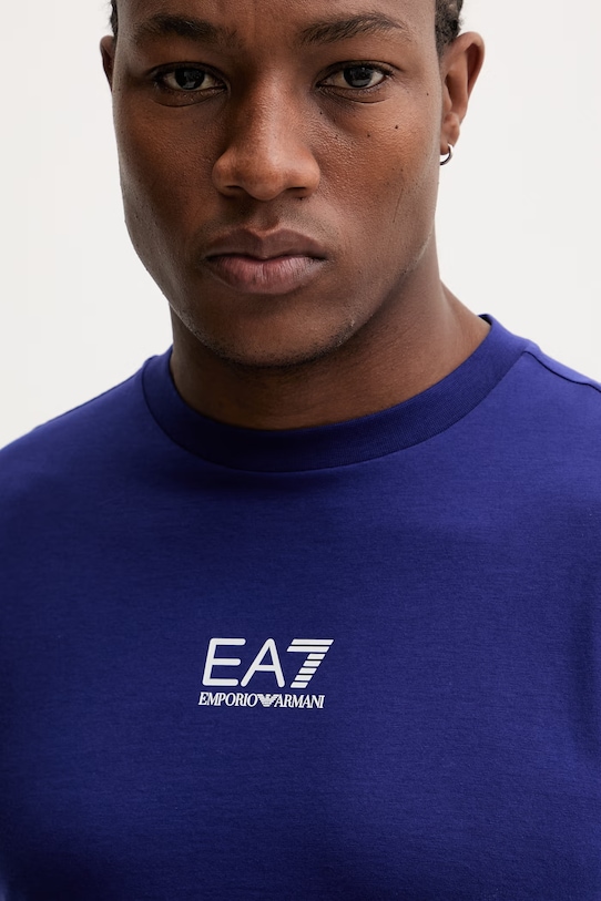 Bombažna kratka majica EA7 Emporio Armani modra AF22264.7M001402
