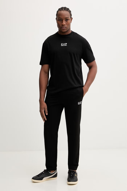 Bombažna kratka majica EA7 Emporio Armani AF22264.7M001402 črna SS26