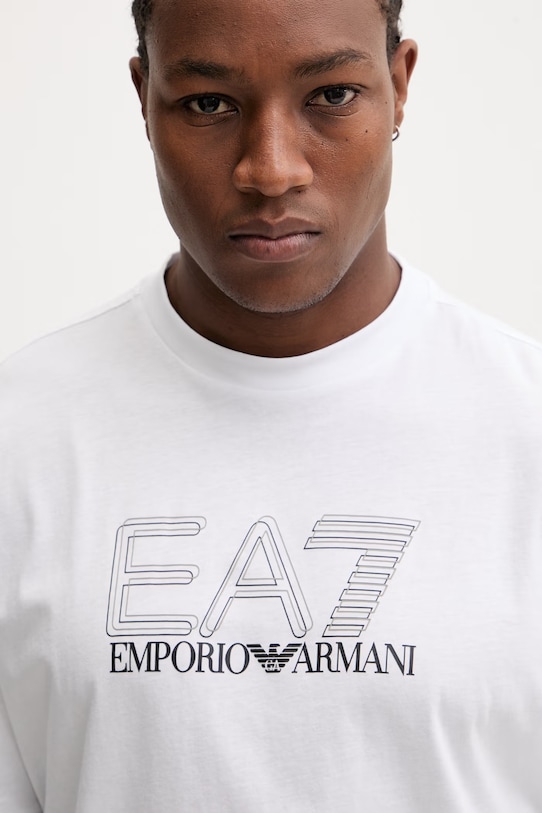 Βαμβακερό μπλουζάκι EA7 Emporio Armani λευκό AF10375.7M001309