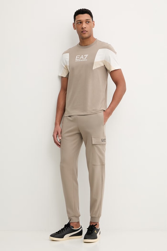 Βαμβακερό μπλουζάκι EA7 Emporio Armani AF12503.7M001603 καφέ SS26