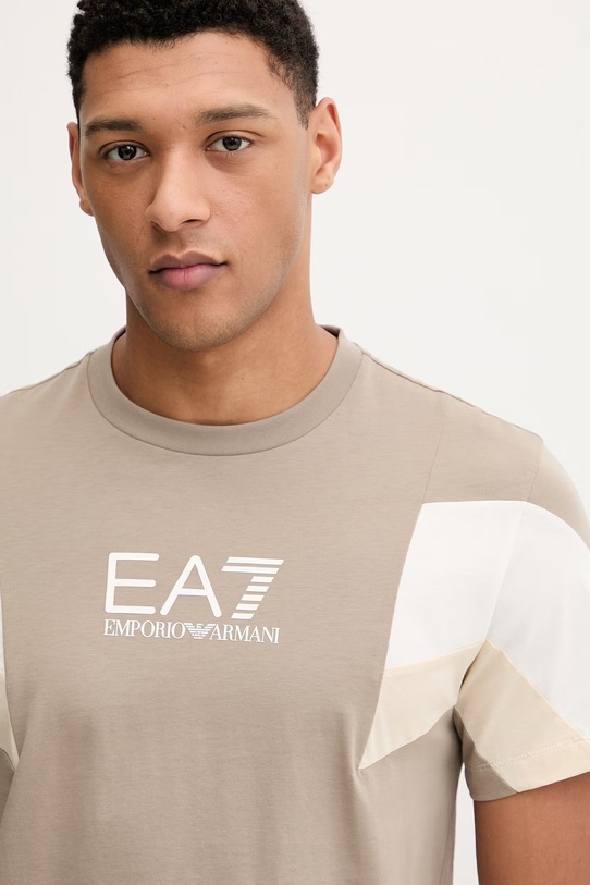 Βαμβακερό μπλουζάκι EA7 Emporio Armani καφέ AF12503.7M001603