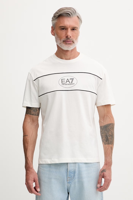 EA7 Emporio Armani T-shirt męski z bawełny beżowy AF16548.7M001494