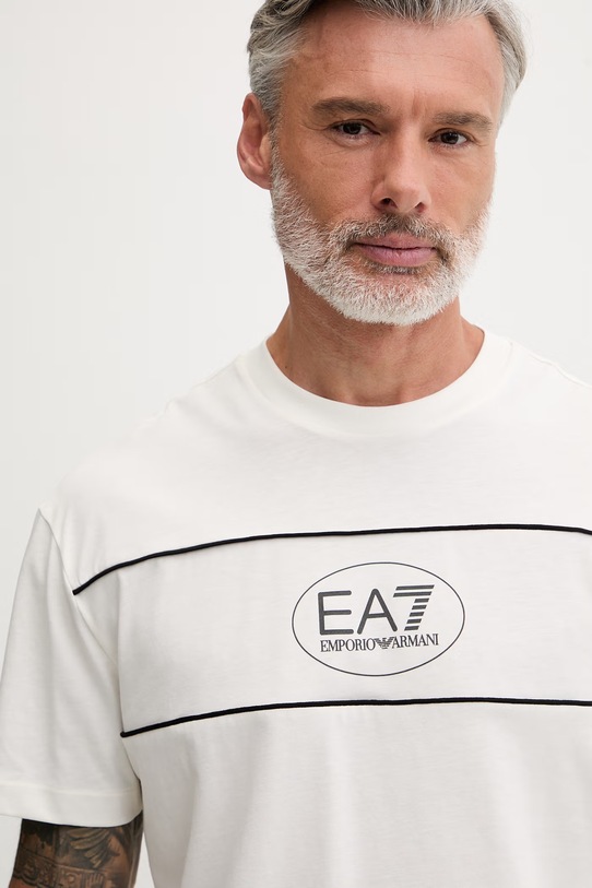 EA7 Emporio Armani T-shirt męski z bawełny beżowy AF16548.7M001494