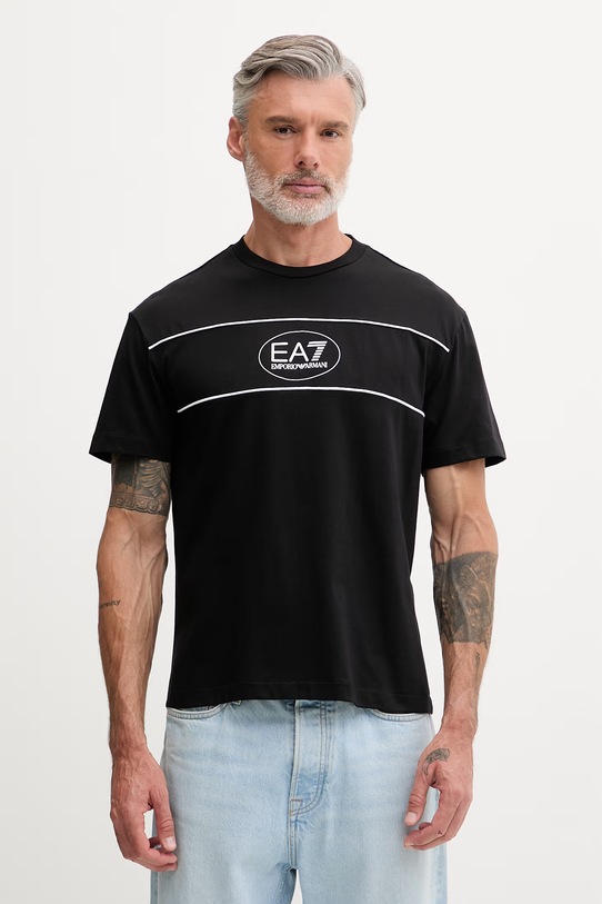 EA7 Emporio Armani T-shirt męski z bawełną czarny AF16548.7M001494