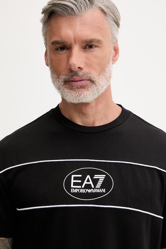 EA7 Emporio Armani T-shirt męski z bawełną czarny AF16548.7M001494