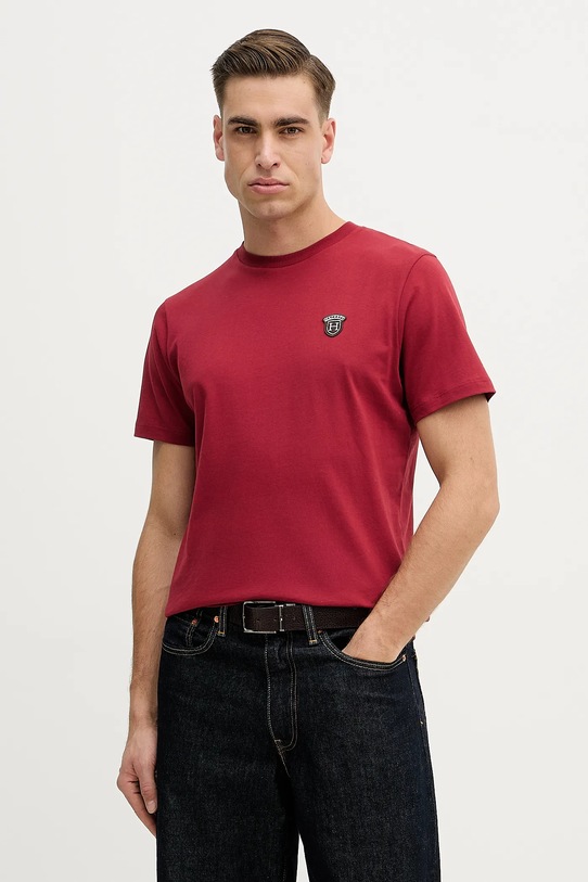 Hackett London t-shirt bawełniany bawełna bordowy HM5000063