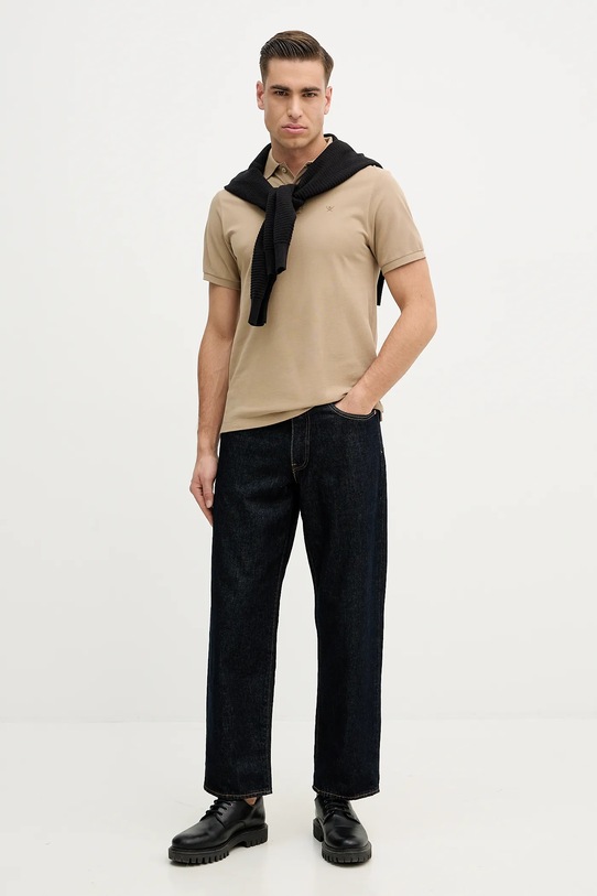 Hackett London polo bawełniane HM5600093 brązowy SS26