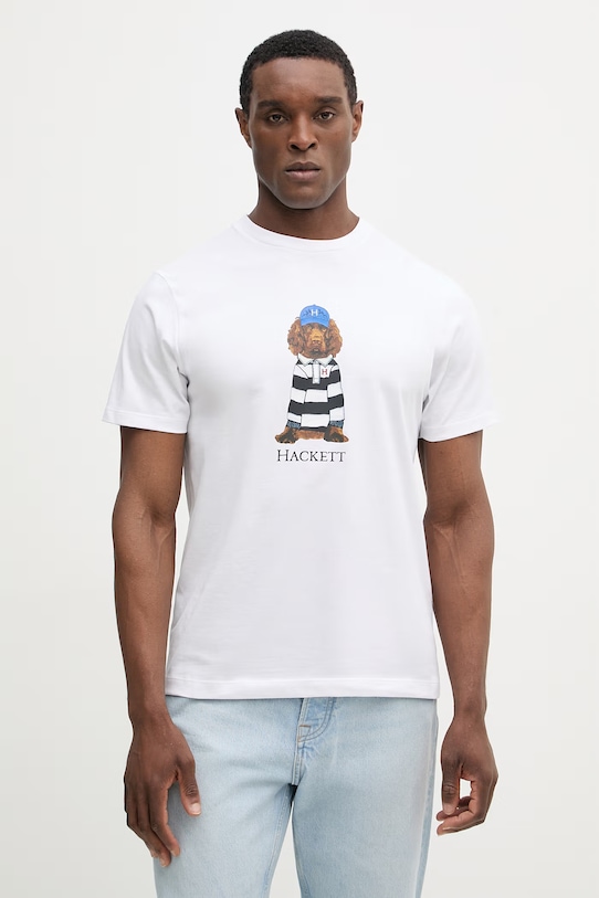Bavlnené tričko Hackett London potlač biela HM5000090