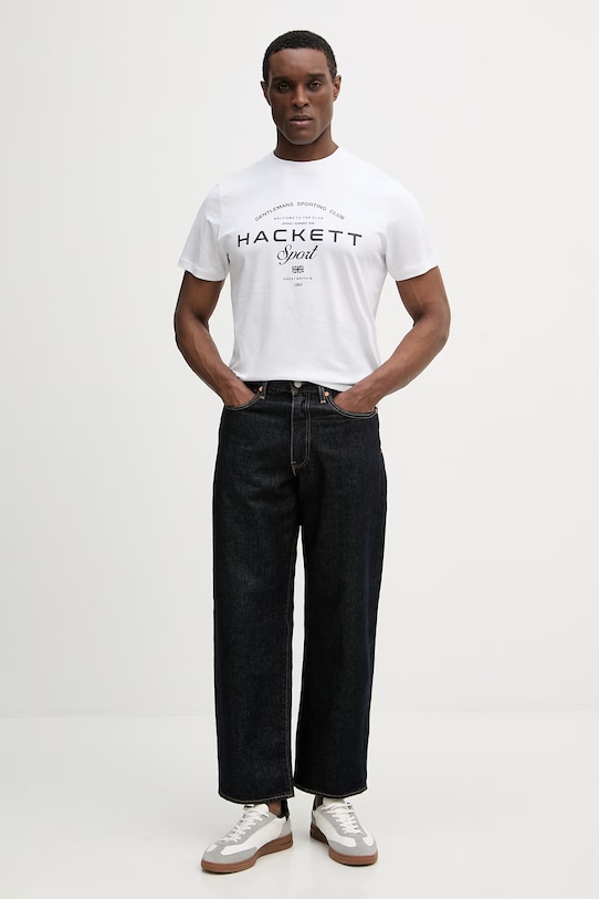 Bavlnené tričko Hackett London HM5000098 biela SS26