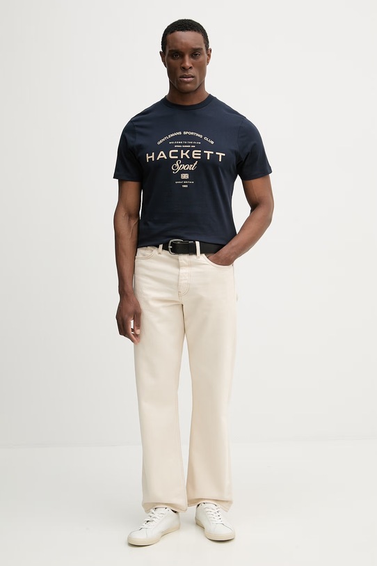 Bavlnené tričko Hackett London HM5000098 tmavomodrá SS26