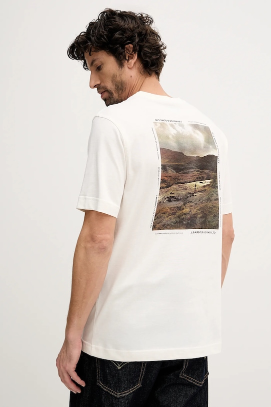 Barbour t-shirt bawełniany Parkend nadruk beżowy MTS1541