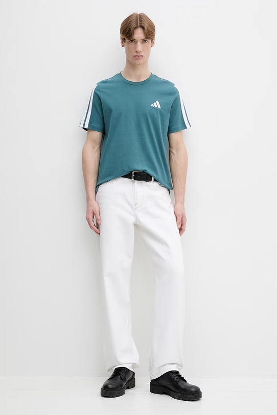 adidas t-shirt bawełniany KT0559 turkusowy SS26