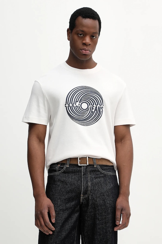 Bavlnené tričko Joop! potlač béžová 30100517