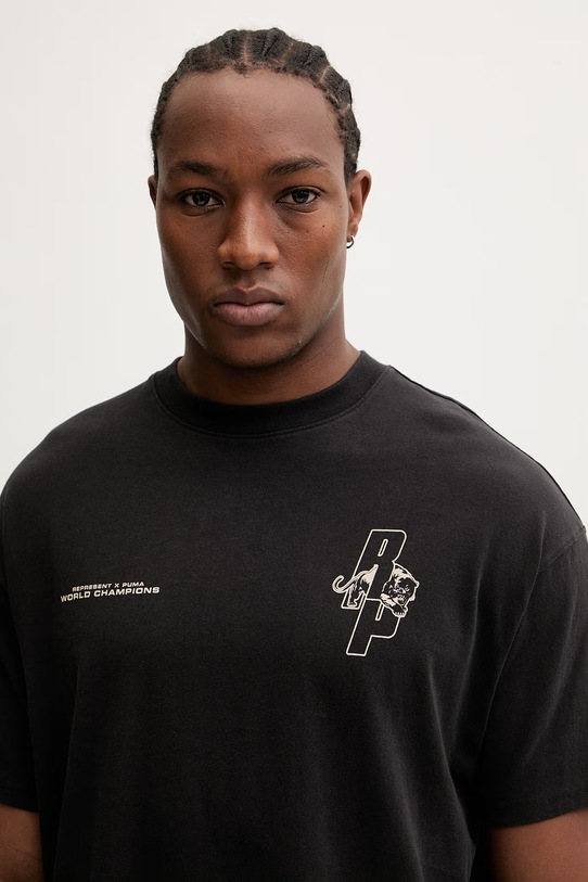 Βαμβακερό μπλουζάκι Puma Represent μαύρο 635798