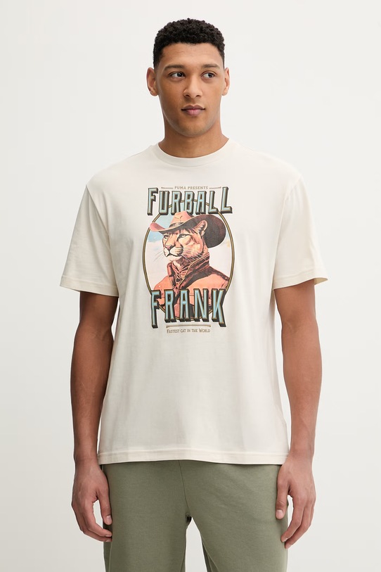 Puma t-shirt bawełniany GRAPHIC nadruk beżowy 634434