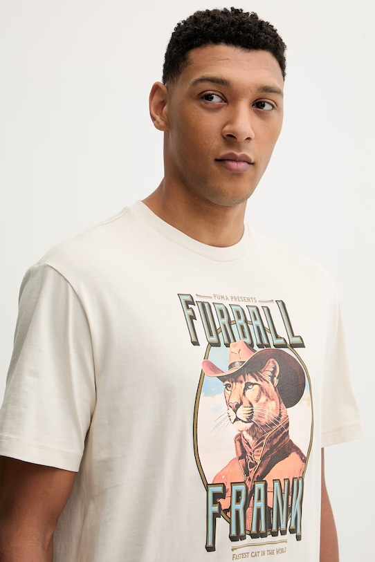 Puma t-shirt bawełniany GRAPHIC beżowy 634434