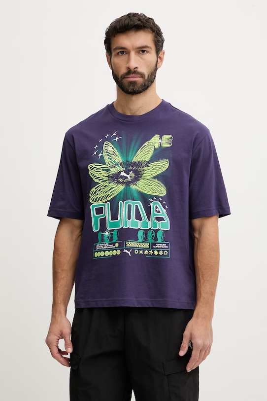 Памучна тениска Puma GRAPHIC стандартна виолетов 634443