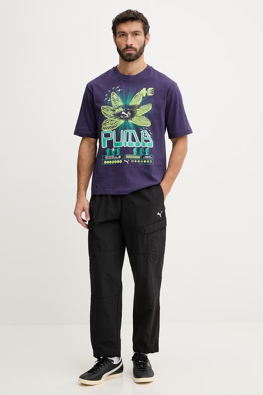 Puma t-shirt bawełniany GRAPHIC 634443 fioletowy SS26