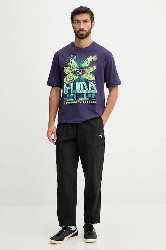 Памучна тениска Puma GRAPHIC 634443 виолетов SS26