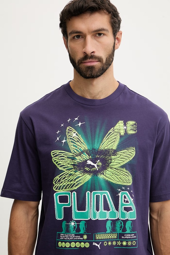 Puma t-shirt bawełniany GRAPHIC fioletowy 634443