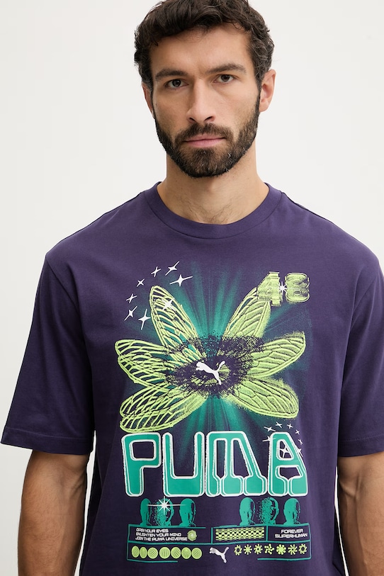 Памучна тениска Puma GRAPHIC виолетов 634443