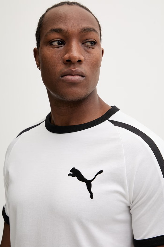 Βαμβακερό μπλουζάκι Puma Big Cat Ringer λευκό 635242