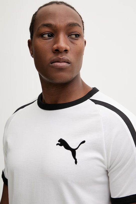 Βαμβακερό μπλουζάκι Puma Big Cat Ringer λευκό 635242