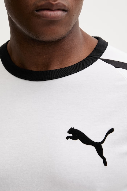 Βαμβακερό μπλουζάκι Puma Big Cat Ringer 635242 λευκό