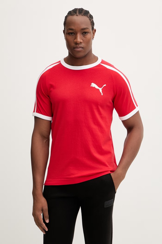 Βαμβακερό μπλουζάκι Puma Big Cat Ringer βαμβάκι κόκκινο 635242