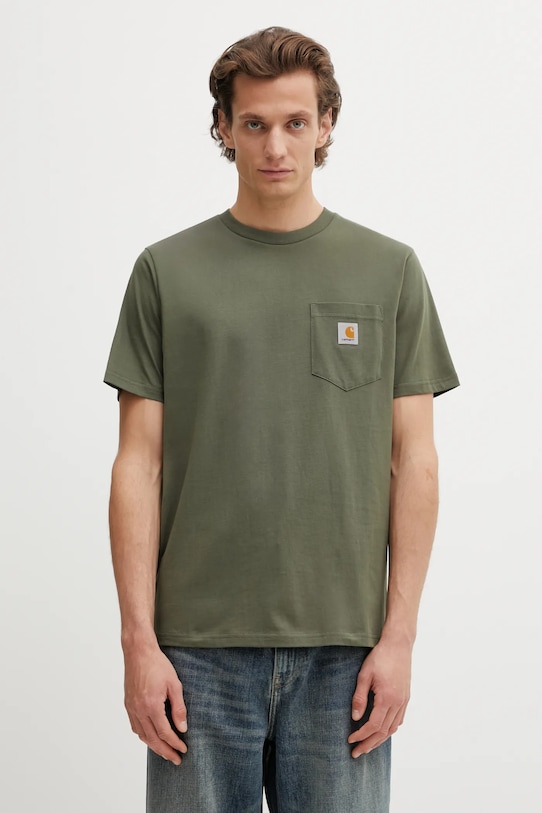 Bavlnené tričko Carhartt WIP SS Pocket T-Shirt regular zelená I030434.11XX