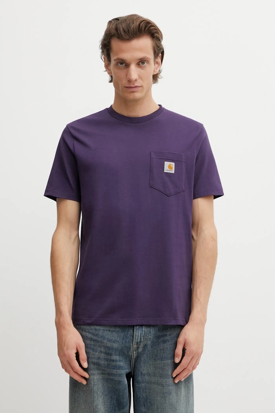 Carhartt WIP t-shirt bawełniany SS Pocket T-Shirt gładkie fioletowy I030434.889XX