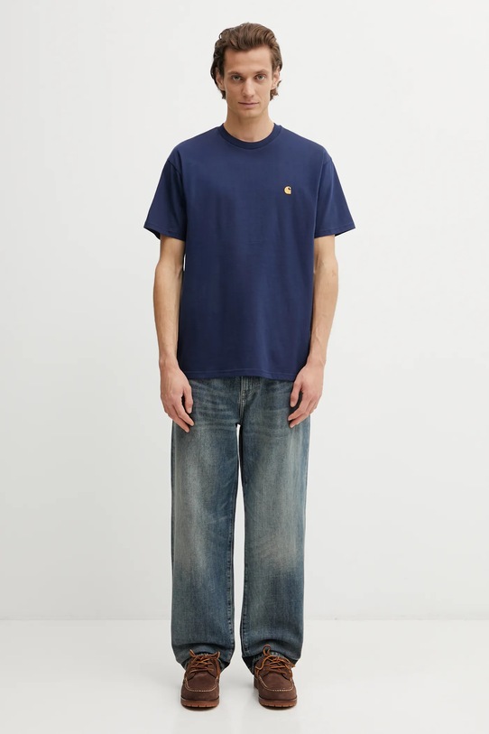 Bavlněné tričko Carhartt WIP SS Chase T-Shirt I026391.3H6XX námořnická modř