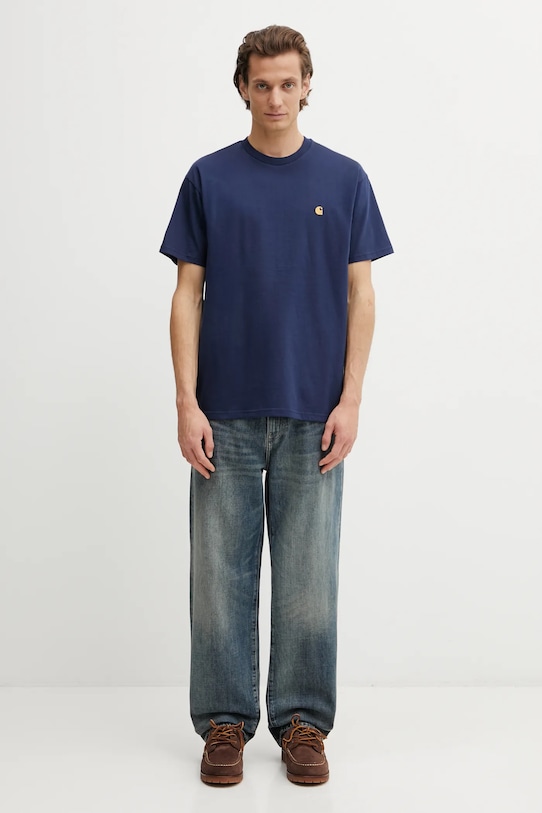 Bavlněné tričko Carhartt WIP SS Chase T-Shirt I026391.3H6XX námořnická modř