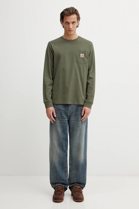 Carhartt WIP longsleeve bawełniany LS Pocket T-Shirt I030437.11XX zielony