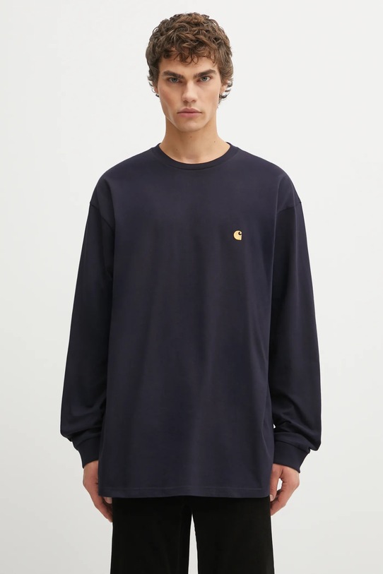Pamučna majica dugih rukava Carhartt WIP LS Chase T-Shirt regular mornarsko plava I026392.00HXX